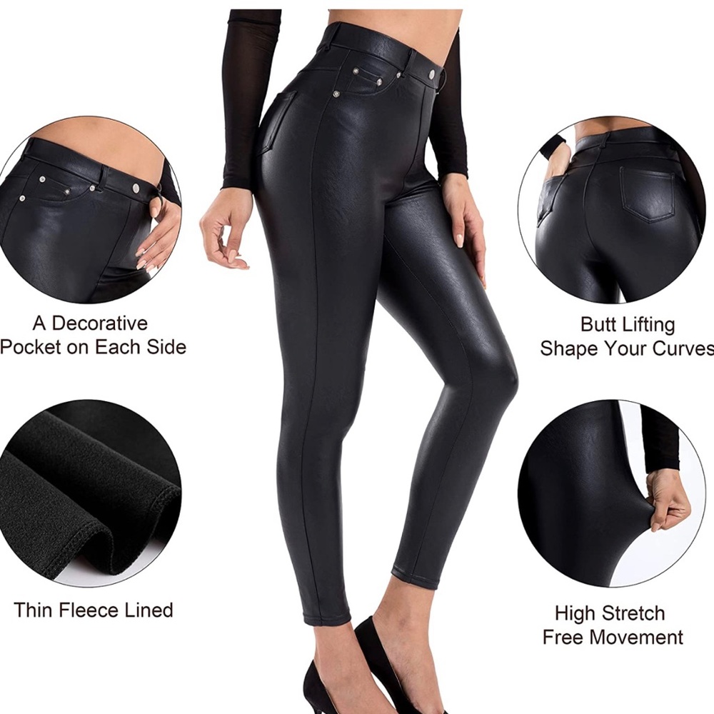 AMAZON | Tagoo Faux Leather Leggings for Women High Waisted Pleather - Picture 8 of 11